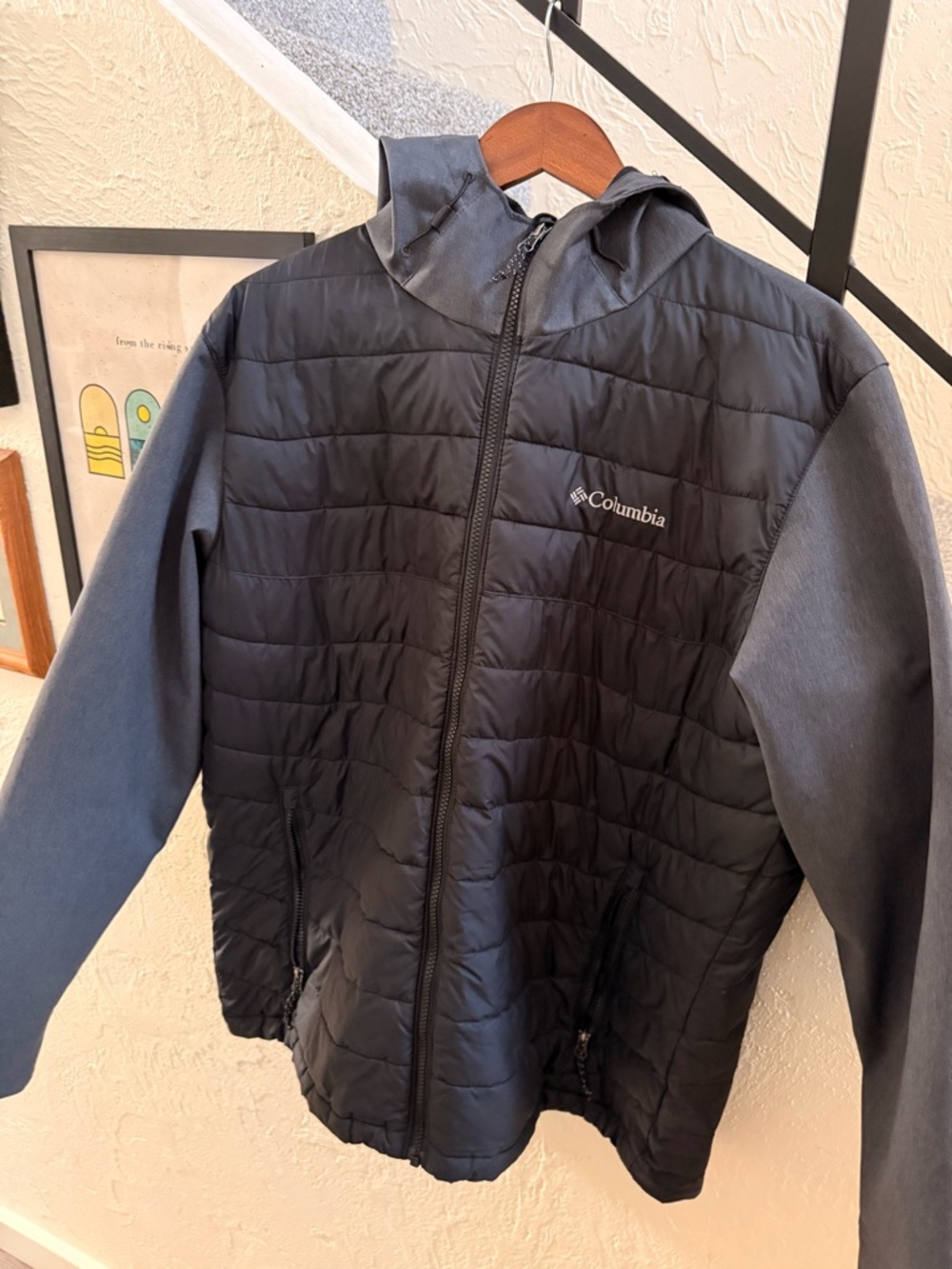 Columbia Black Hooded Thermal Coat with Subtle Orange Trim